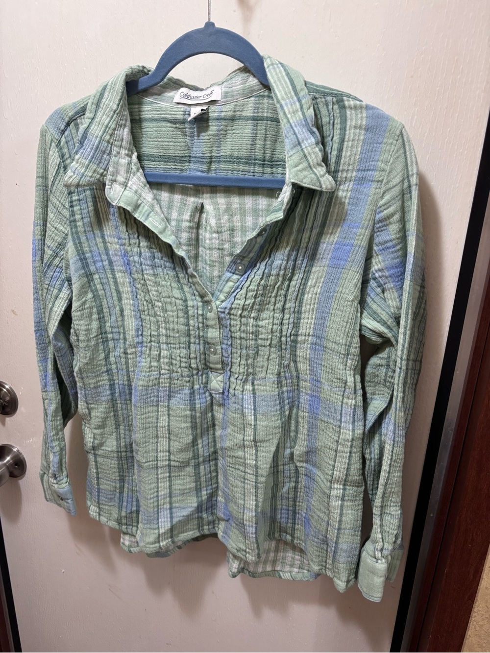 Coldwater Creek Green and Blue Plaid Button-Down Shirt